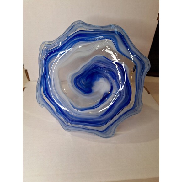 Handblown Cobalt Blue Trinket Dish w/ Hook Shaped Handle Glass - Picture 1 of 12